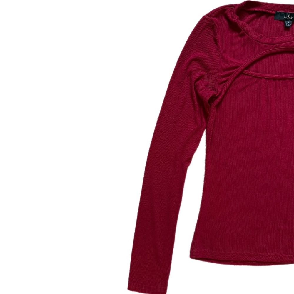 Lulus Burgundy Cutout Long Sleeve Top - Size Small! - Picture 4 of 7